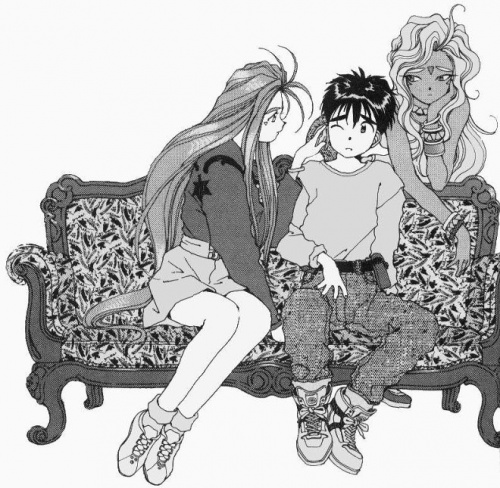 Chapter 048 - Bell, Urd, and Keiichi on the Couch